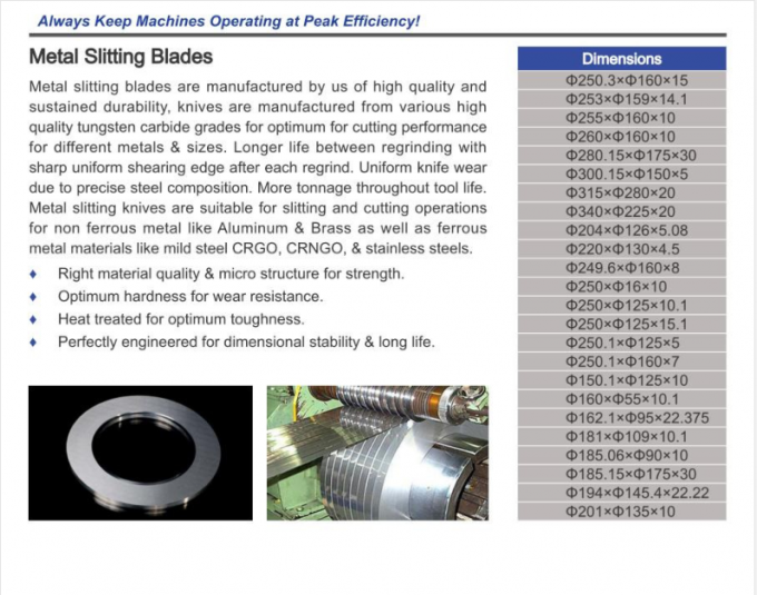 Metal Slitting Blades for Cutting Carbon Steel Sheet